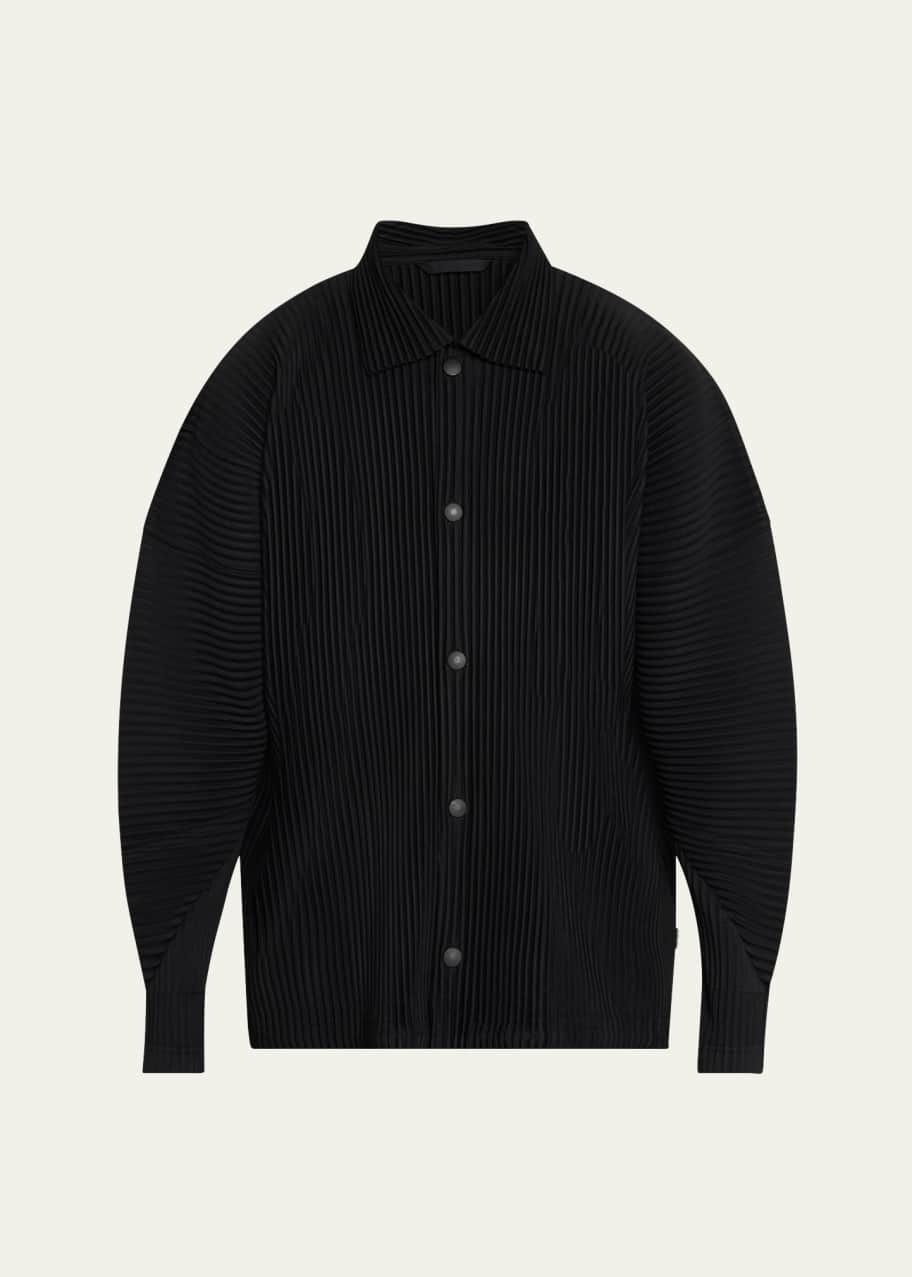 HOMME PLISSE 長袖シャツ Homme Plisse Issey Miyake Men's Pleated Snap-Front Overshirt