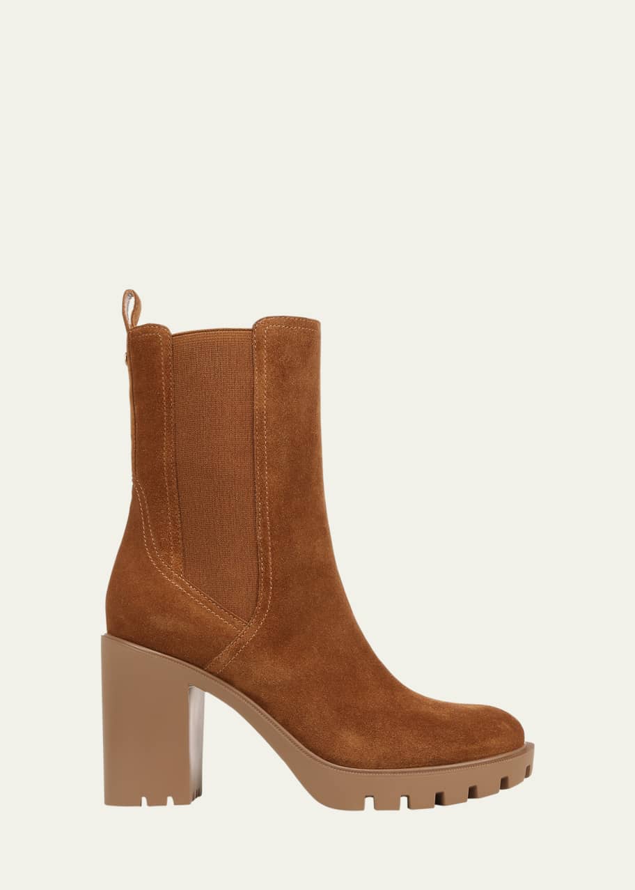 Image 1 of 1: Riley Suede Block-Heel Chelsea Booties