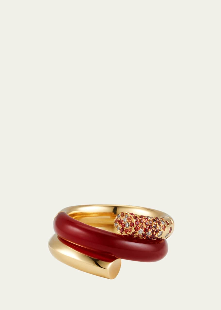 Image 1 of 1: Oera Fairmined 18K Yellow Gold Carnelian, Sapphire and Brown Diamond 3 Band Ring