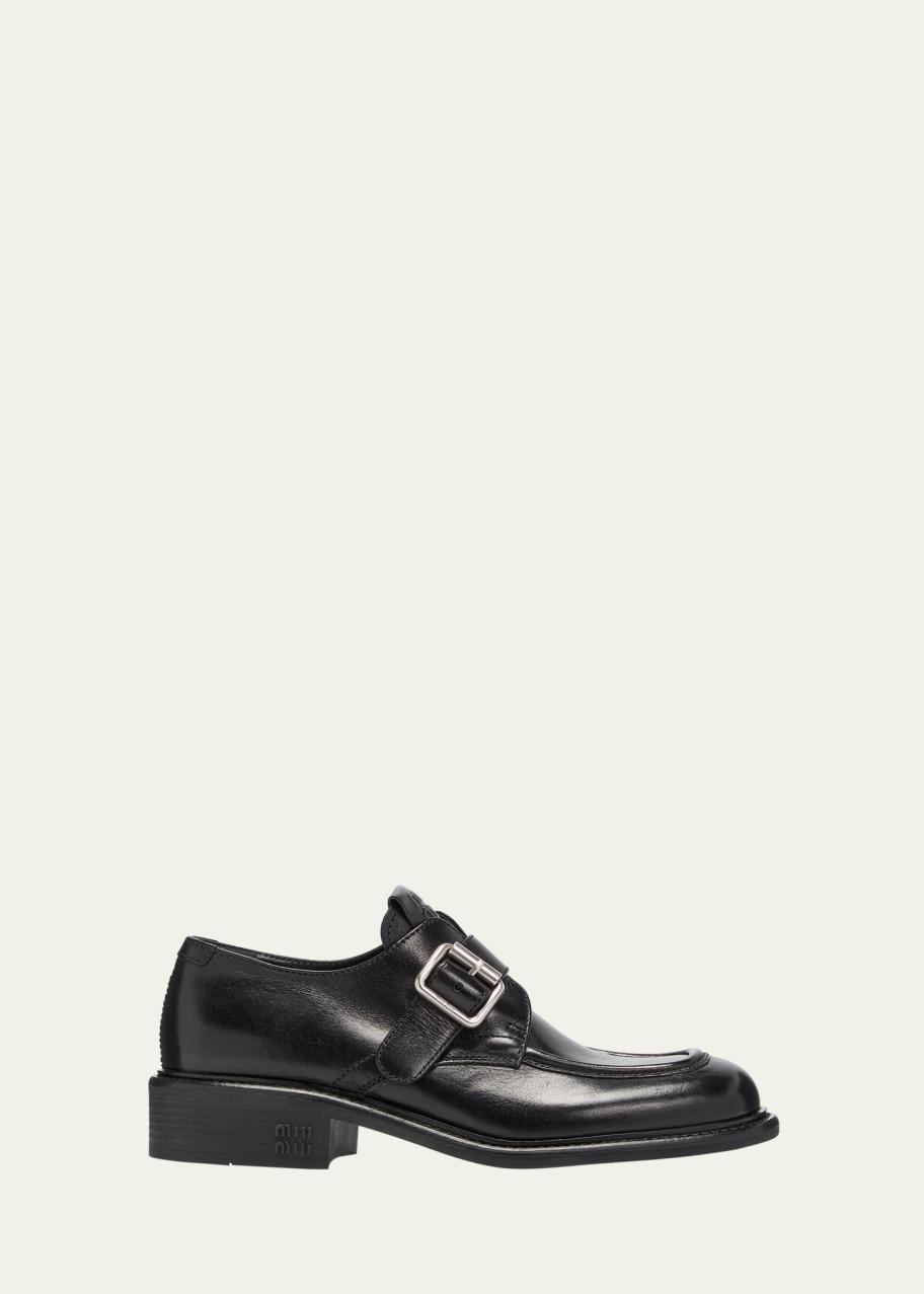 Miu Miu Black and Silver Men\'s Loafers Black Brushed Leather Penny Loafers | Miu Miu - United States main image 4