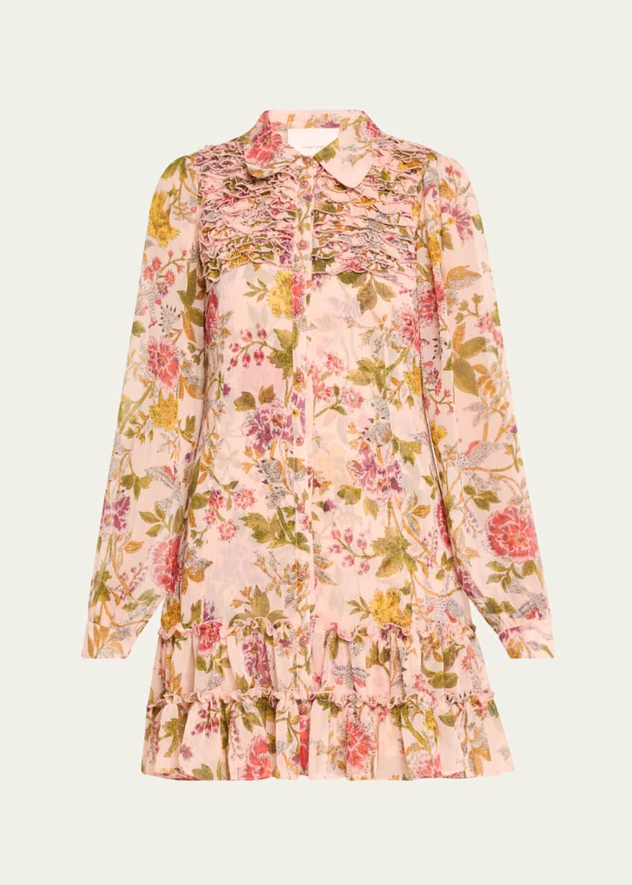 Image 1 of 1: Barnes Floral Long-Sleeve Mini Shirtdress