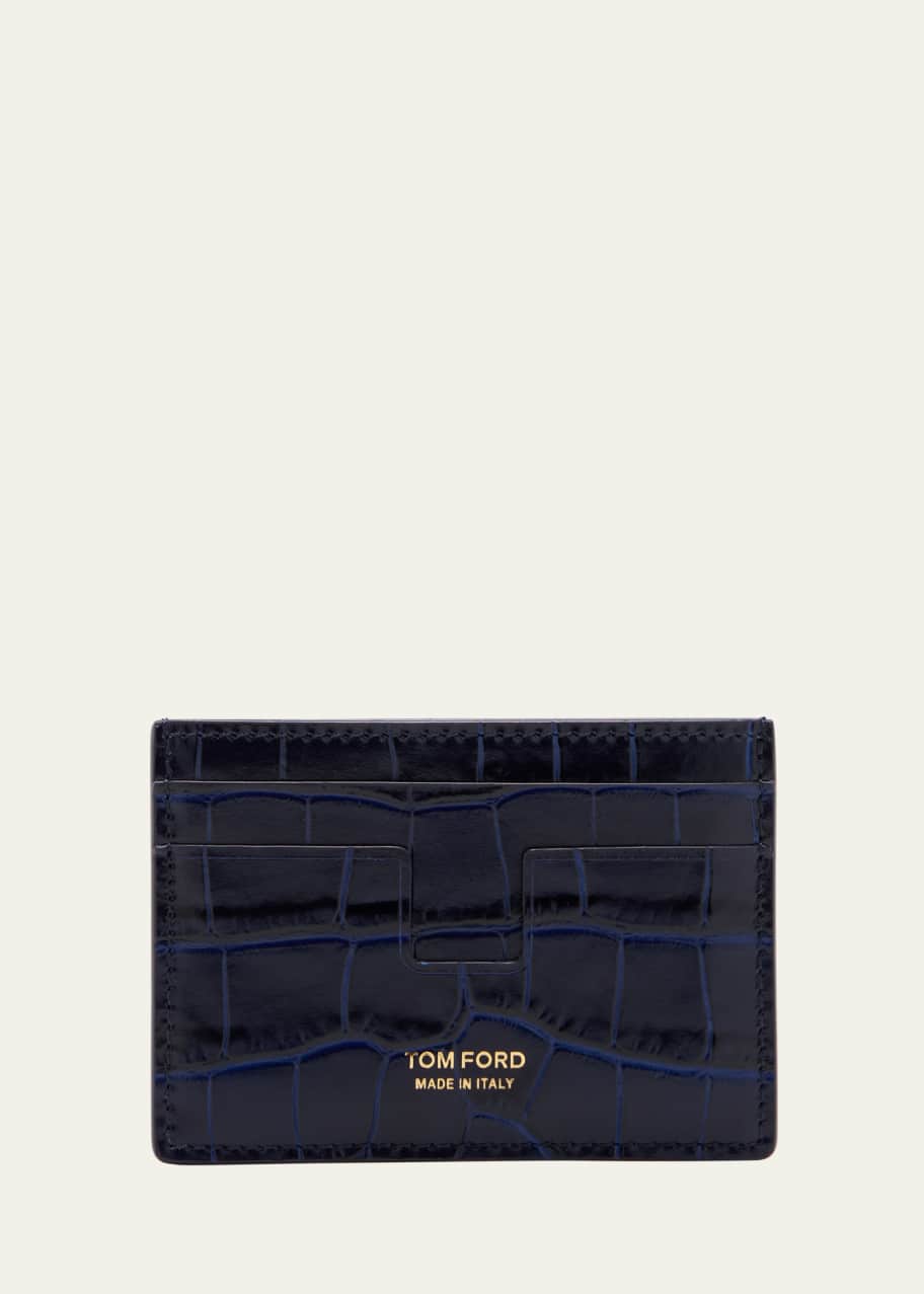 Image 1 of 1: Men's Shiny Croc-Print Money Clip Card Holder