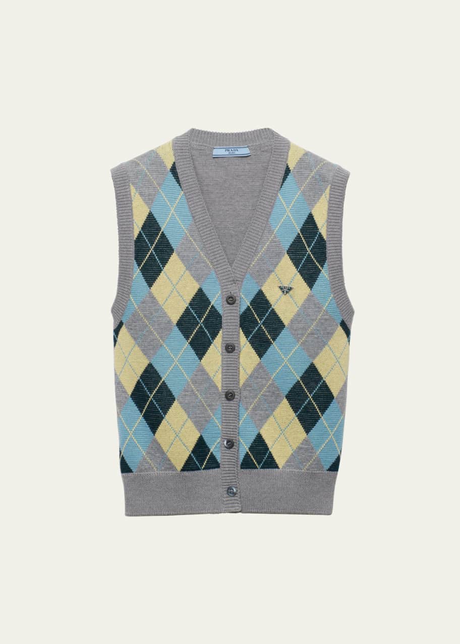 Prada Jacquard Argyle Superfine Wool Vest - Bergdorf Goodman