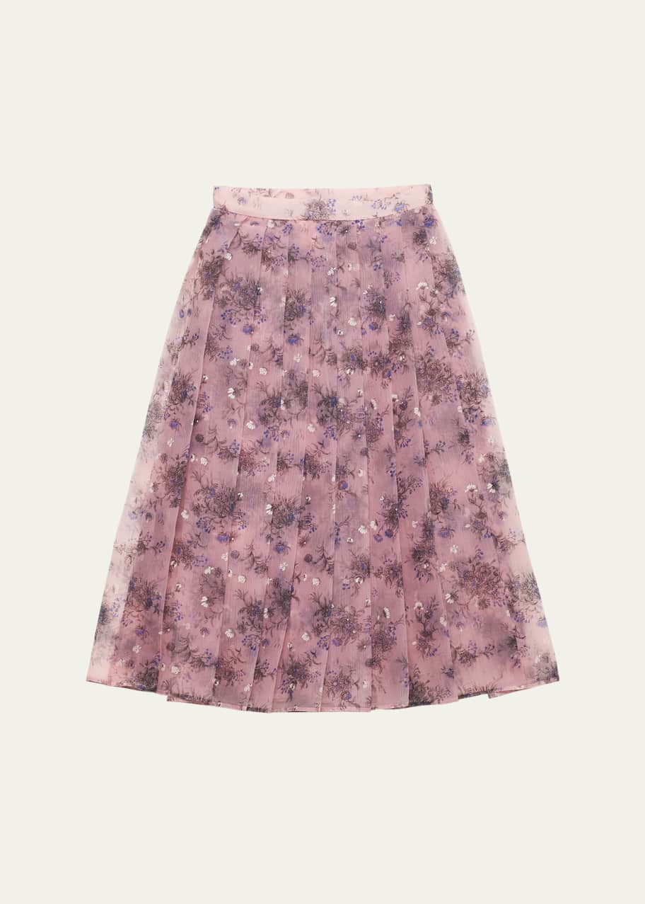 Image 1 of 1: Nylonette Floral Print Pleated Midi Skirt
