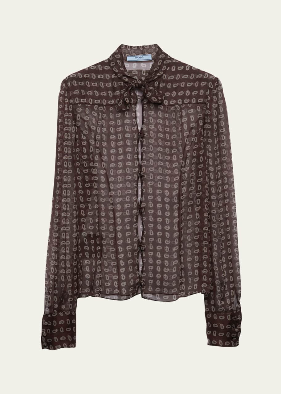 Image 1 of 1: Paisley Scarf-Neck Chiffon Slim Blouse