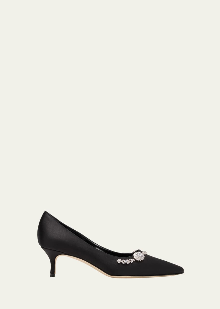 Manolo Blahnik Lamik Satin Crystal Ornament Pumps - Bergdorf Goodman