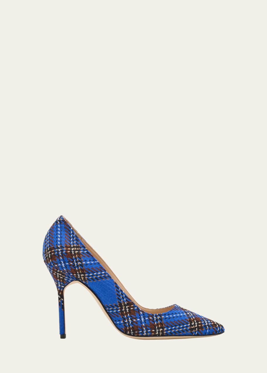 Manolo Blahnik BB 105mm Plaid Wool Pumps - Bergdorf Goodman