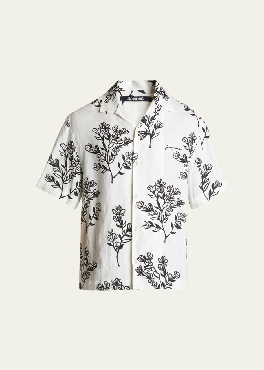 Image 1 of 1: Men's Floral Linen Camp Shirt