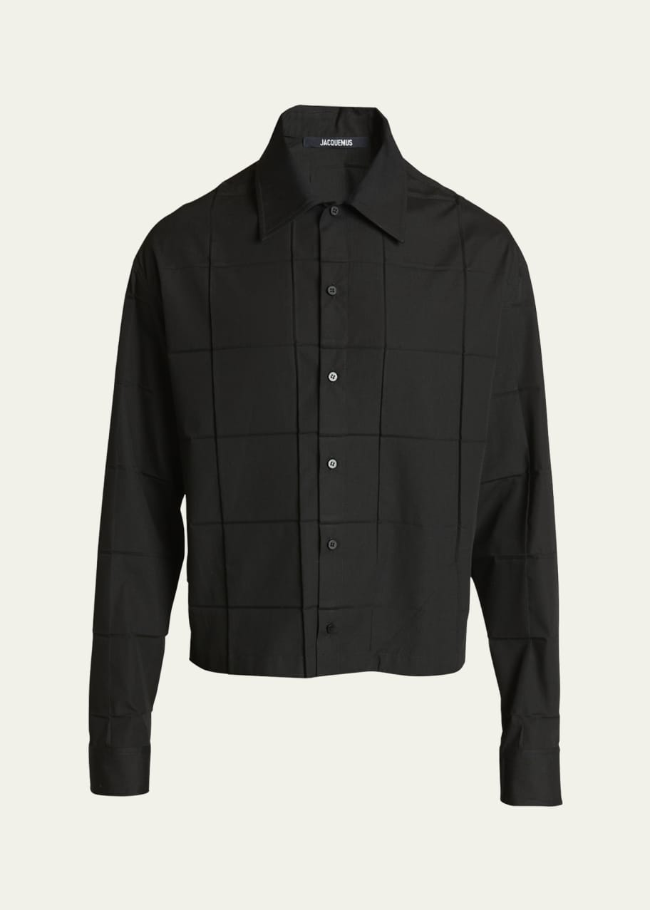 Image 1 of 1: Men's Square Paneled Button-Down Shirt