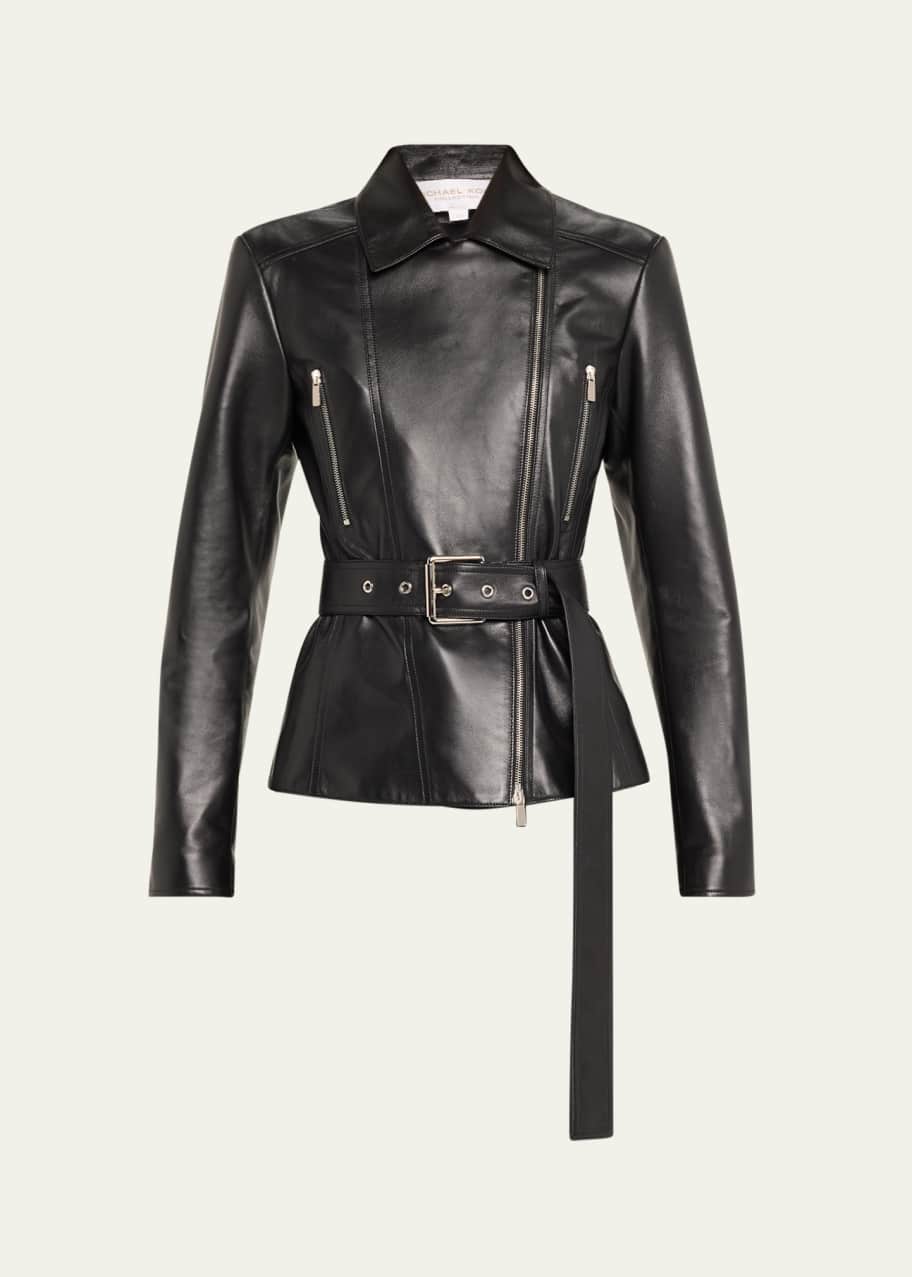 Image 1 of 1: Leather Belted Moto Jacket