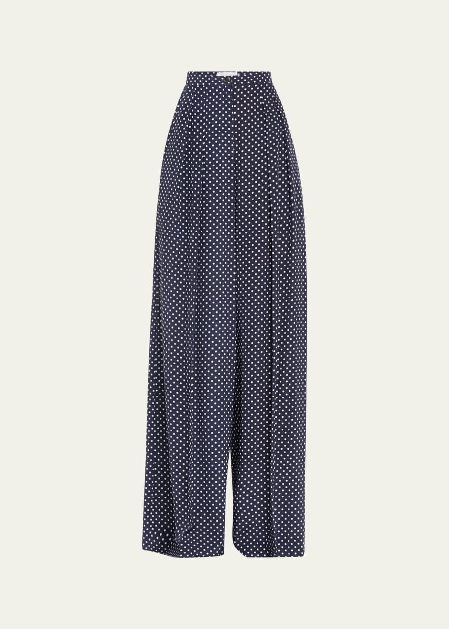 Image 1 of 1: Polka Dot Pintuck Palazzo Pants