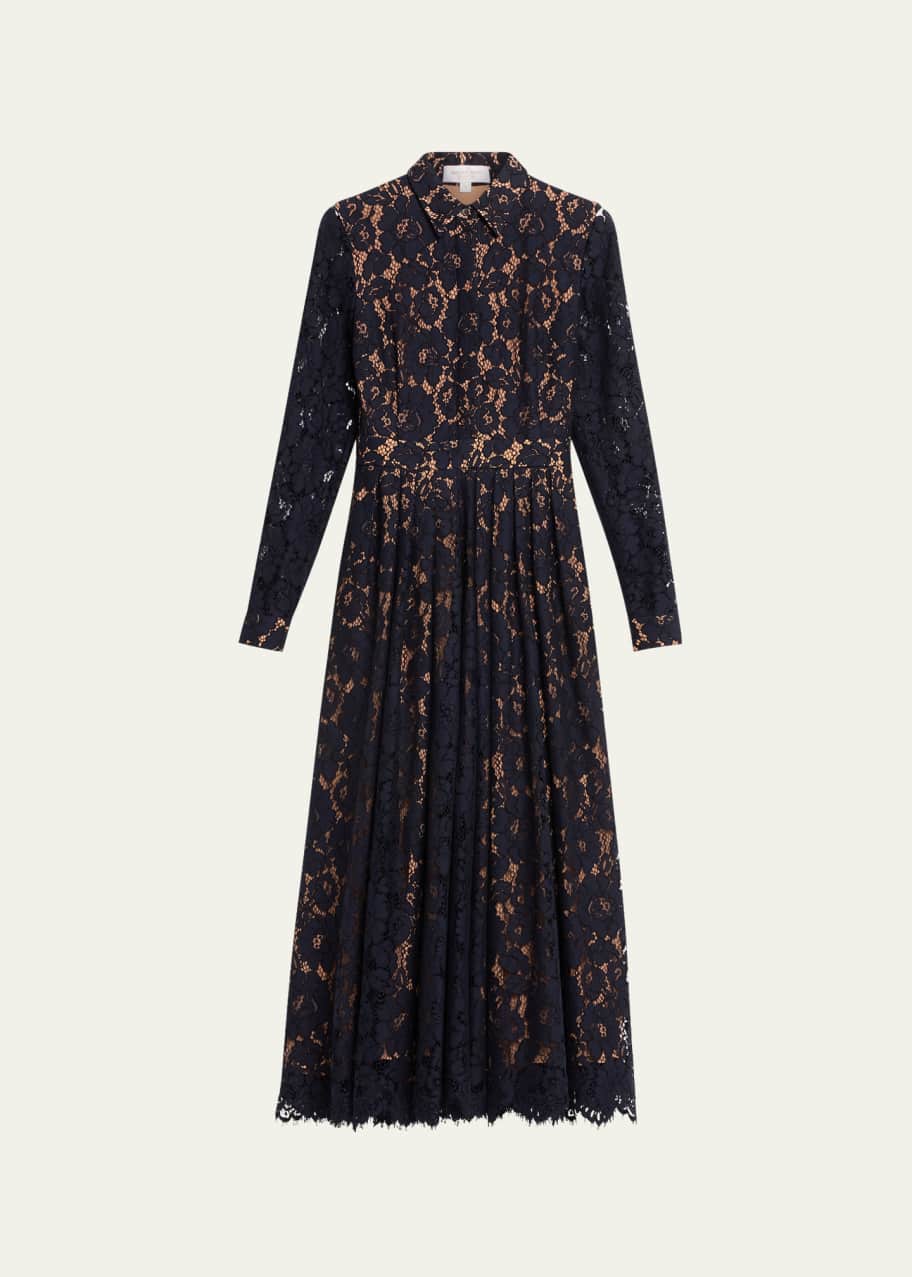 Image 1 of 1: Anna Floral Lace Fit-Flare Shirt Dress