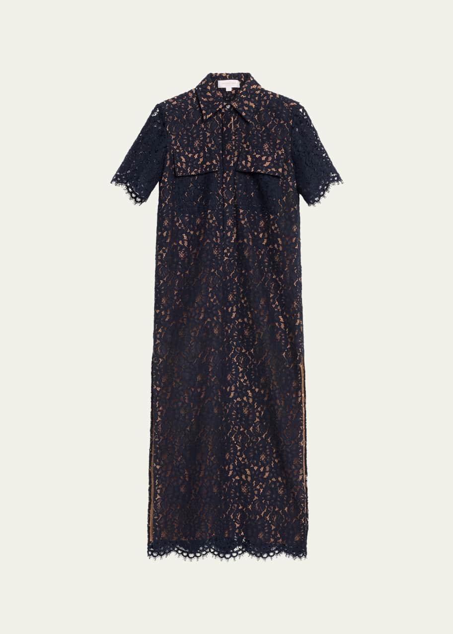 Image 1 of 1: Floral Lace Button Down Tunic Dress