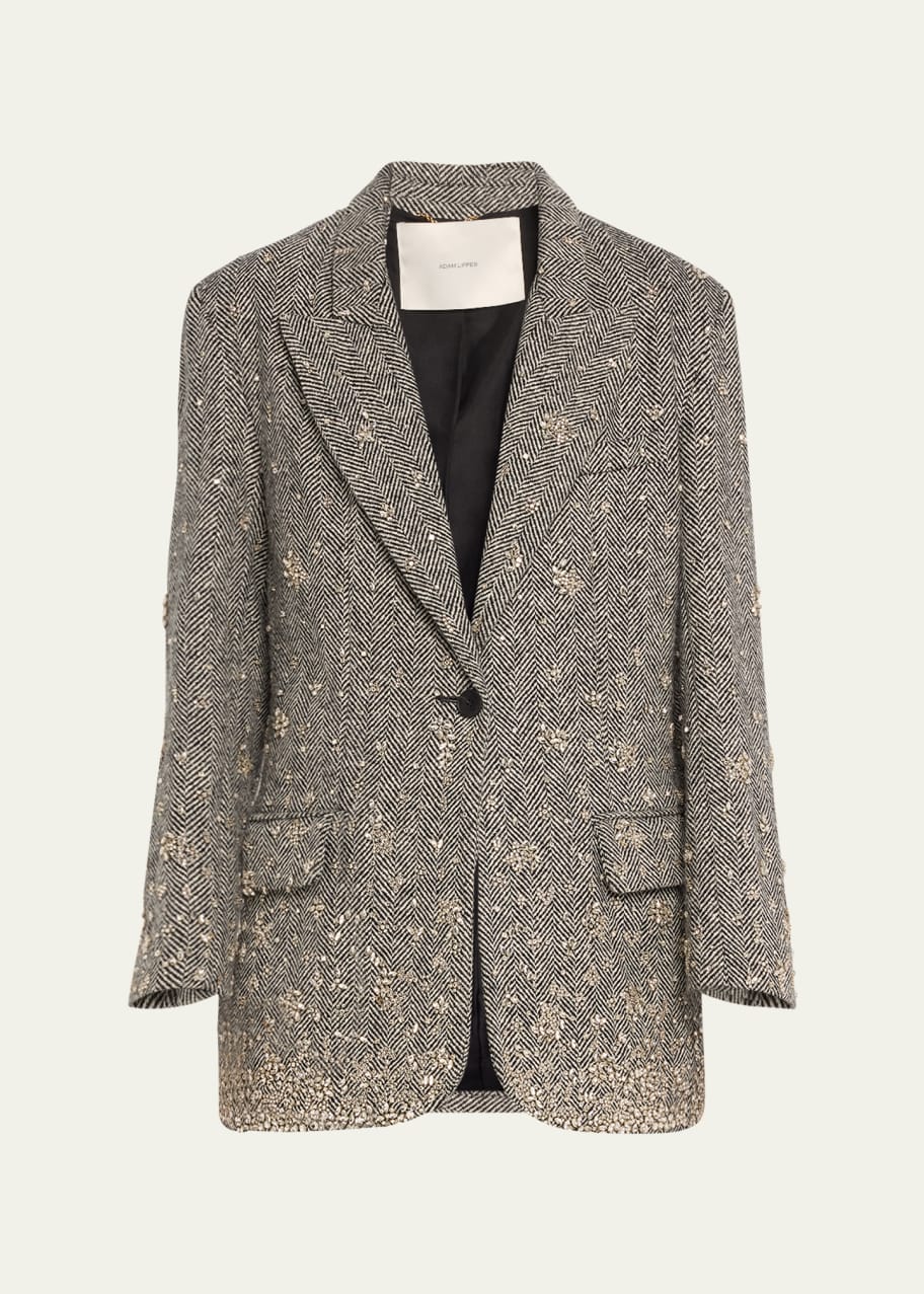 Image 1 of 1: Embroidered Wool Herringbone Tux Jacket