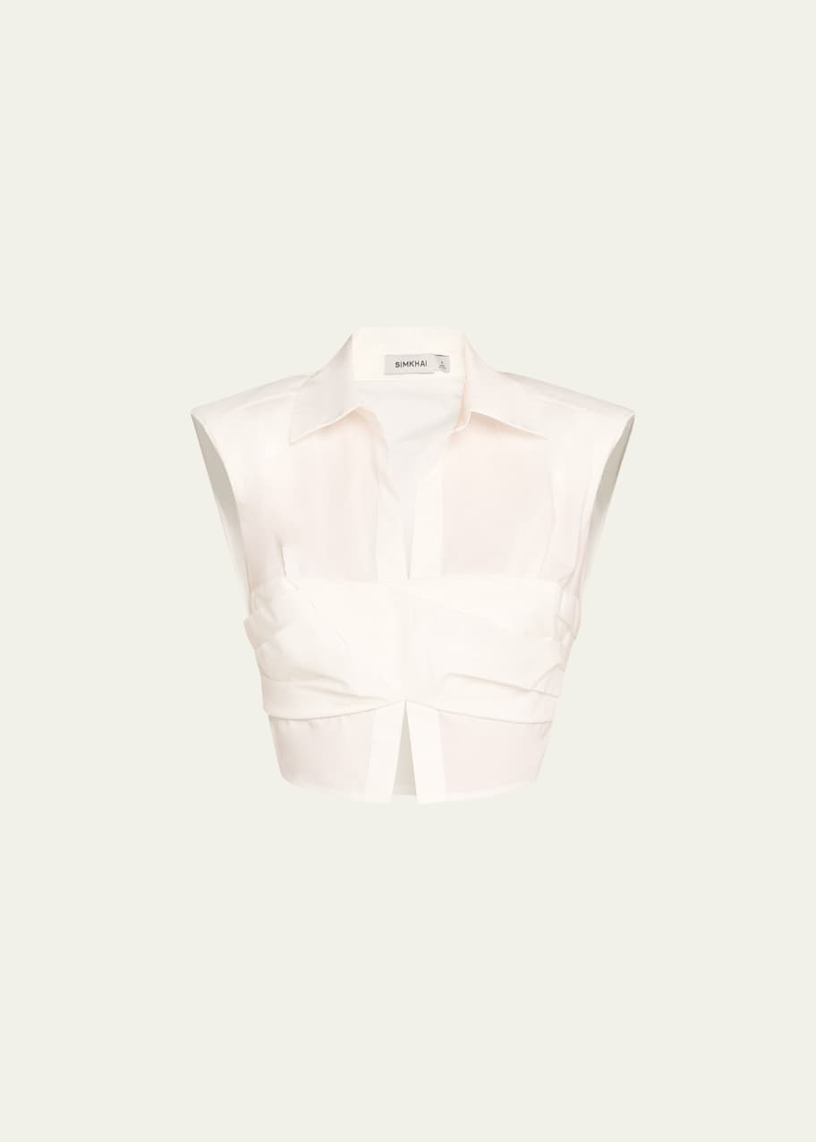 Image 1 of 1: Emie Cropped Box-Sleeve Cotton Poplin Top