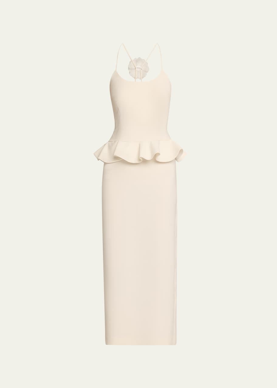 Image 1 of 1: Flower Peplum Crepe Maxi Dress