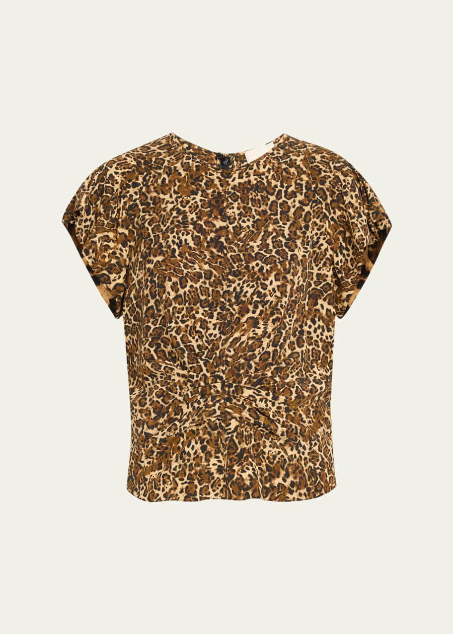 Image 1 of 1: Tullya Stretch Silk Flutter-Sleeve Blouse
