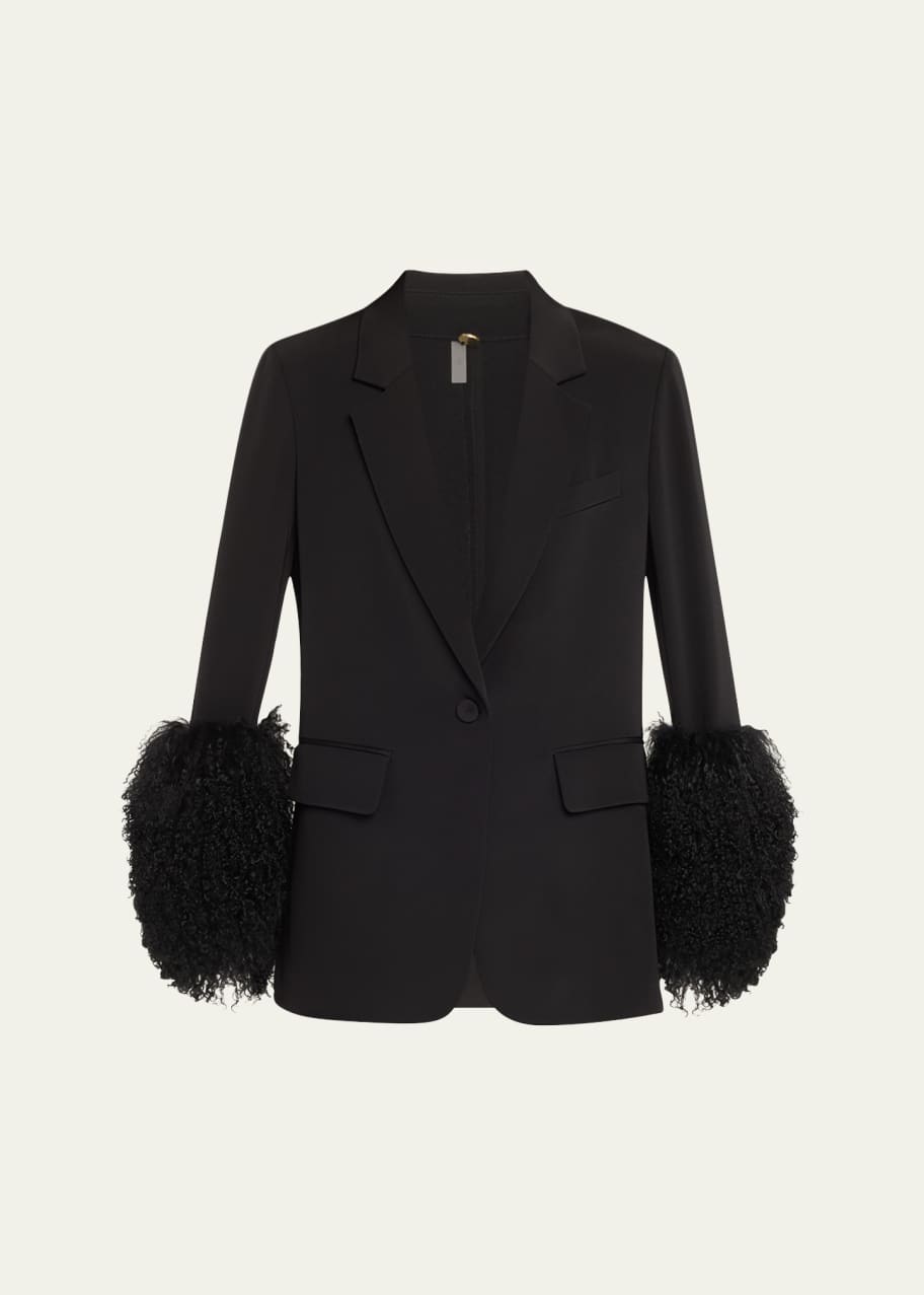 Image 1 of 1: Holly Wool-Cuff Stretch Silk Jacket