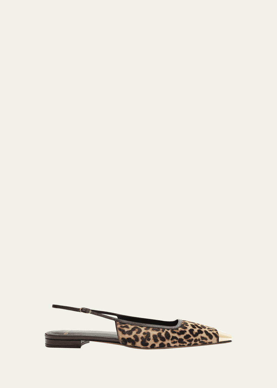 Image 1 of 1: Olivia Leopard Cap-Toe Slingback Ballerina Flats