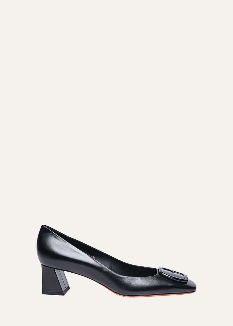 Santoni Calfskin Buckle Block-Heel Pumps - Bergdorf Goodman