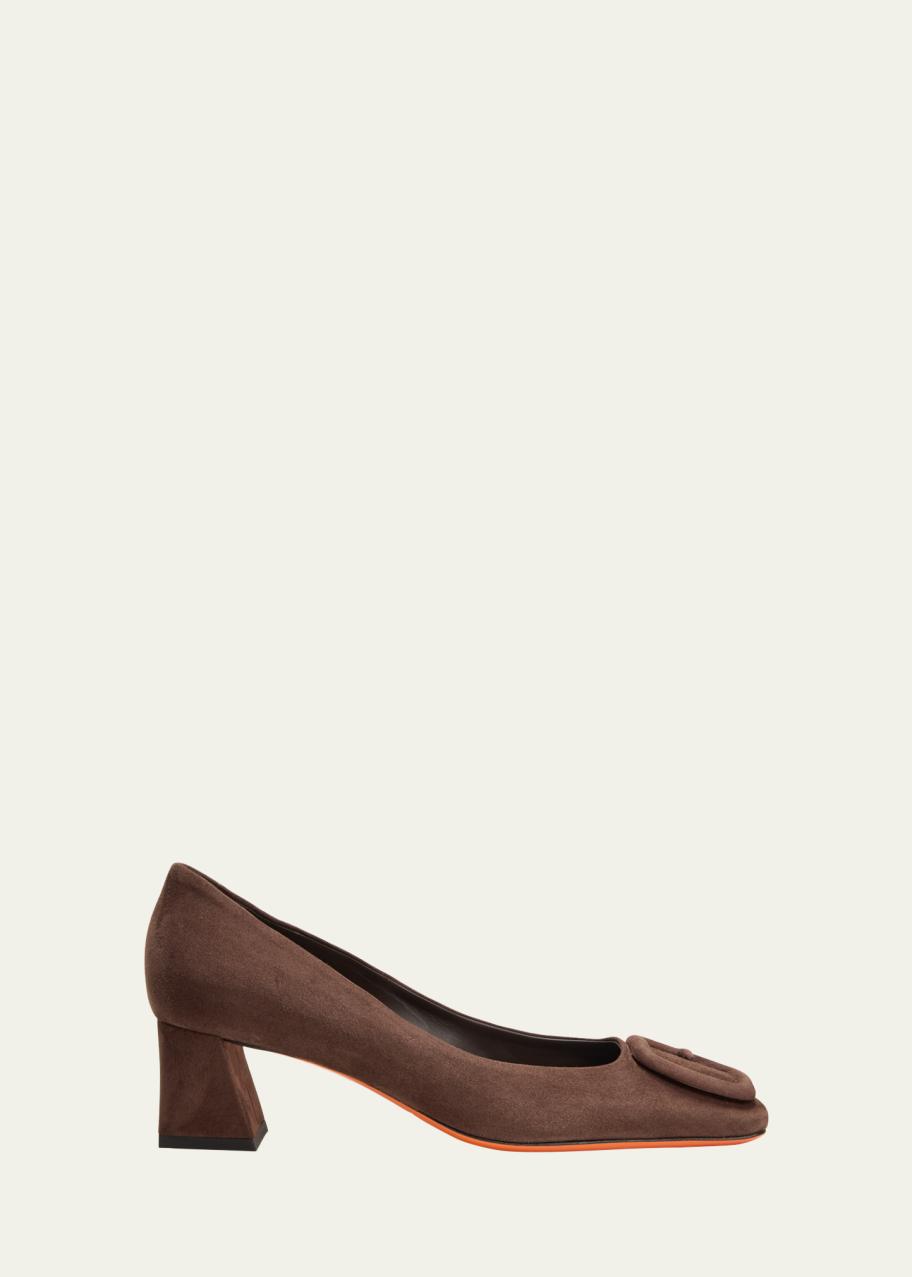 Santoni Suede Buckle Block-Heel Pumps - Bergdorf Goodman