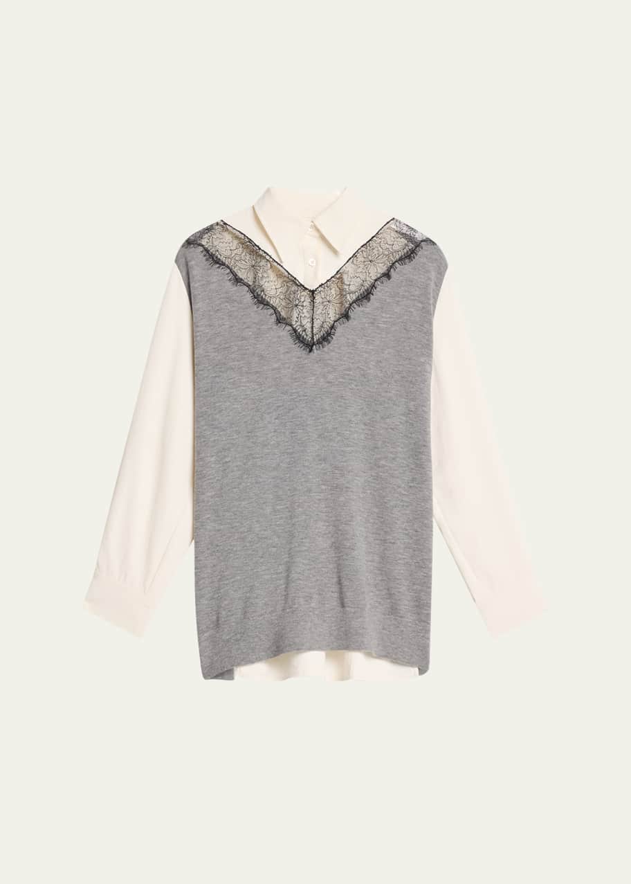 Image 1 of 1: Long-Sleeve Combo Lace Shirt