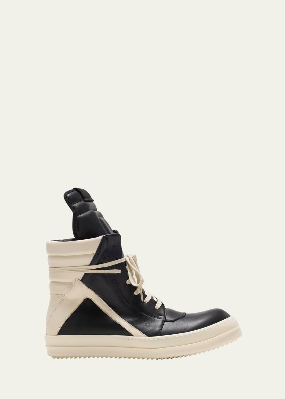 Rick Owens Men's Geobasket Bicolor Leather High-Top Sneakers