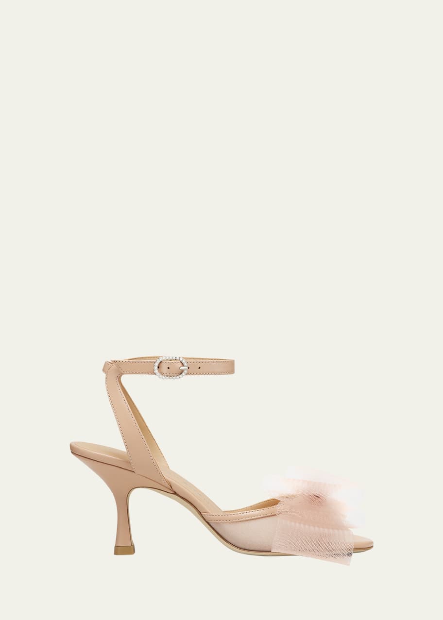 Image 1 of 1: Blushing Bow Mesh Ankle-Strap Sandals