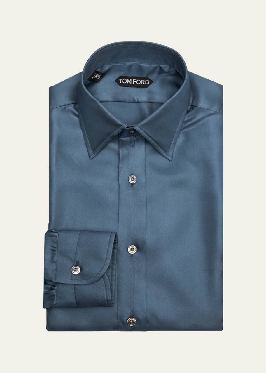 Image 1 of 1: Men's Silk Twill Slim-Fit Dress Shirt