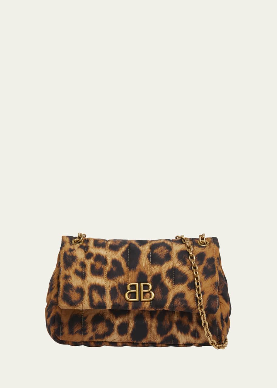 Balenciaga Monaco Mini Leopard-Print Nylon Shoulder Bag
