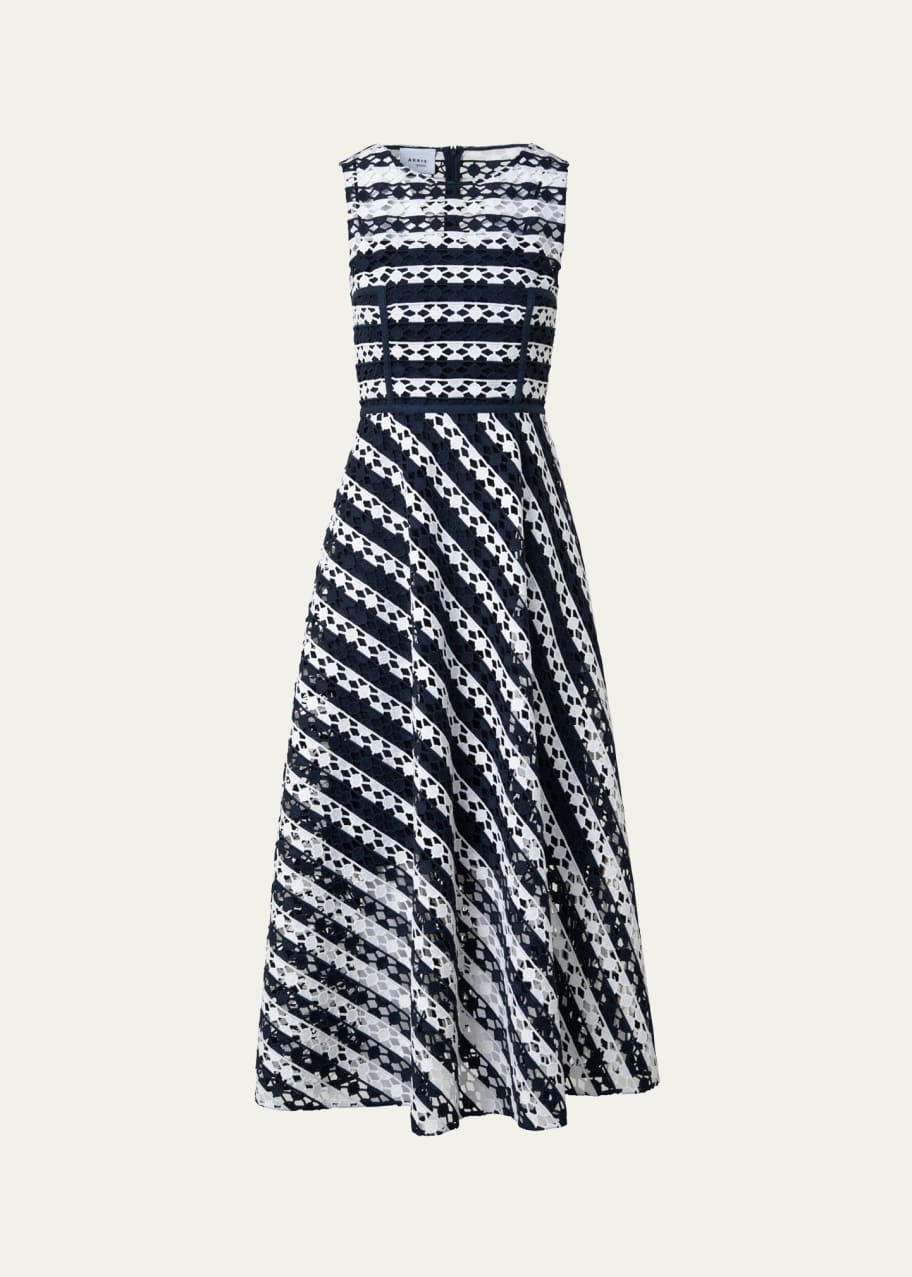 Image 1 of 1: Dot Cut-Out Guipure Fit-Flare Midi Dress