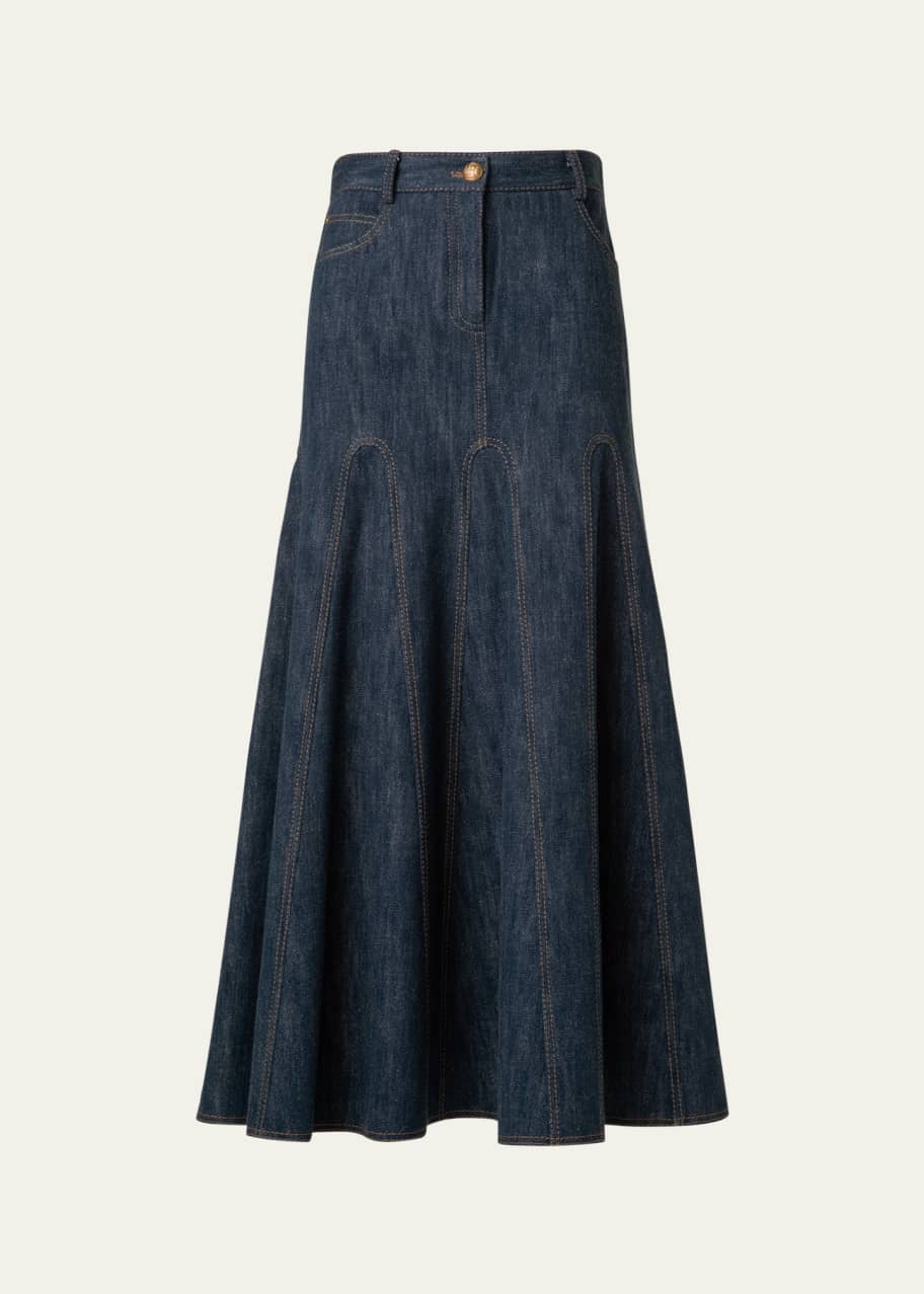 Image 1 of 1: Cotton Wool Denim Midi Skirt