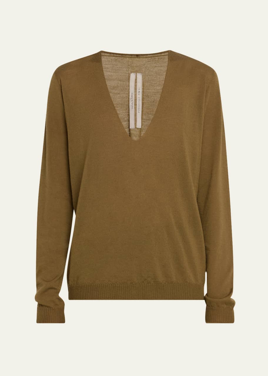 Image 1 of 1: V-Neck Loose Wool Sweater
