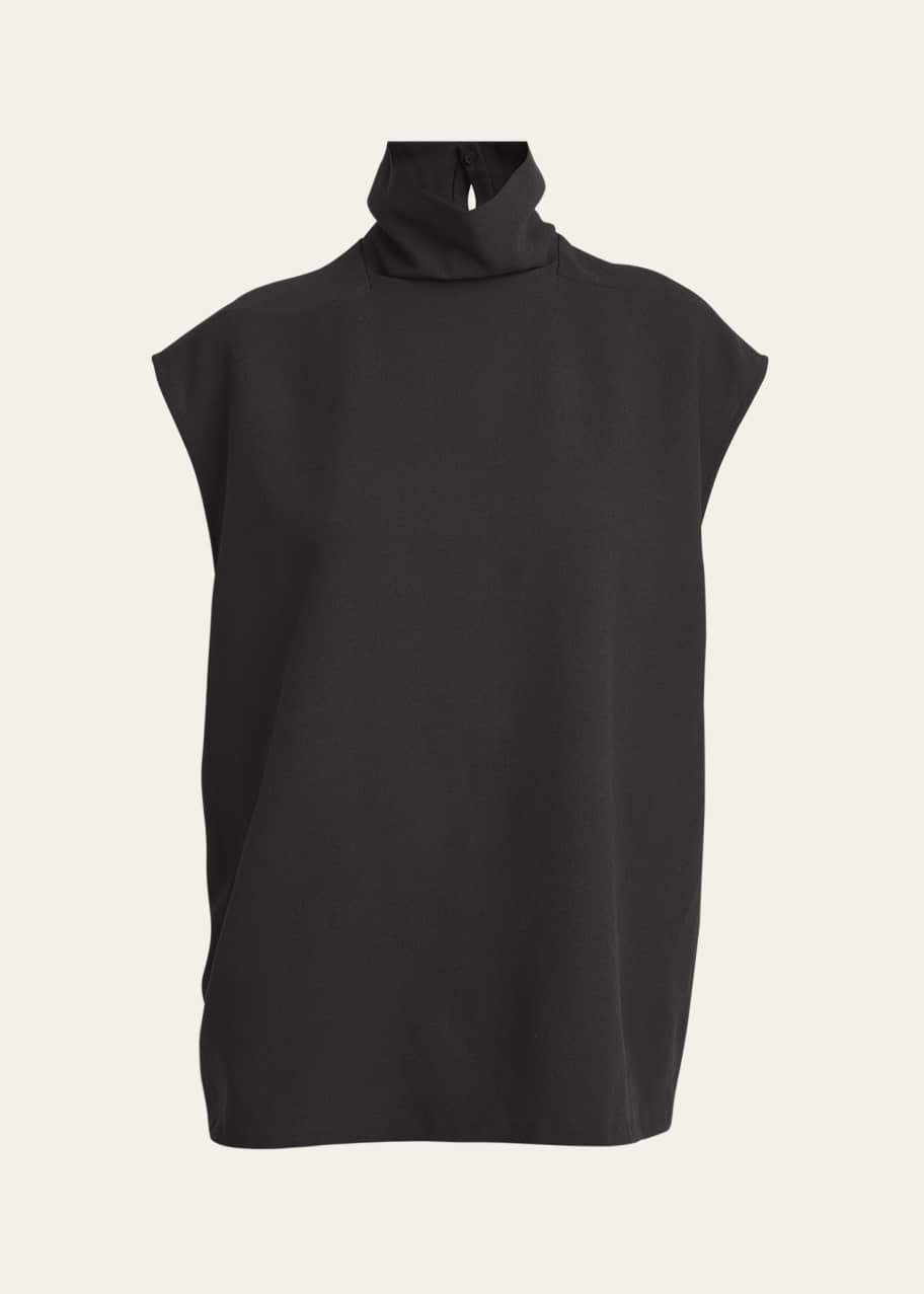 Image 1 of 1: Mock-Neck Cap-Sleeve Wool Top