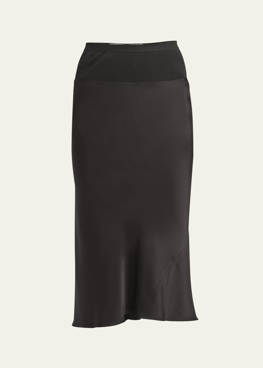 Image 1 of 1: A-Line Bias Satin Midi Skirt