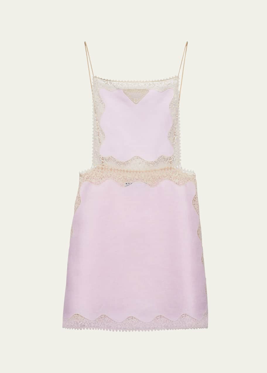 Prada Linen Mini Dress with Lace Embroidery - Bergdorf Goodman