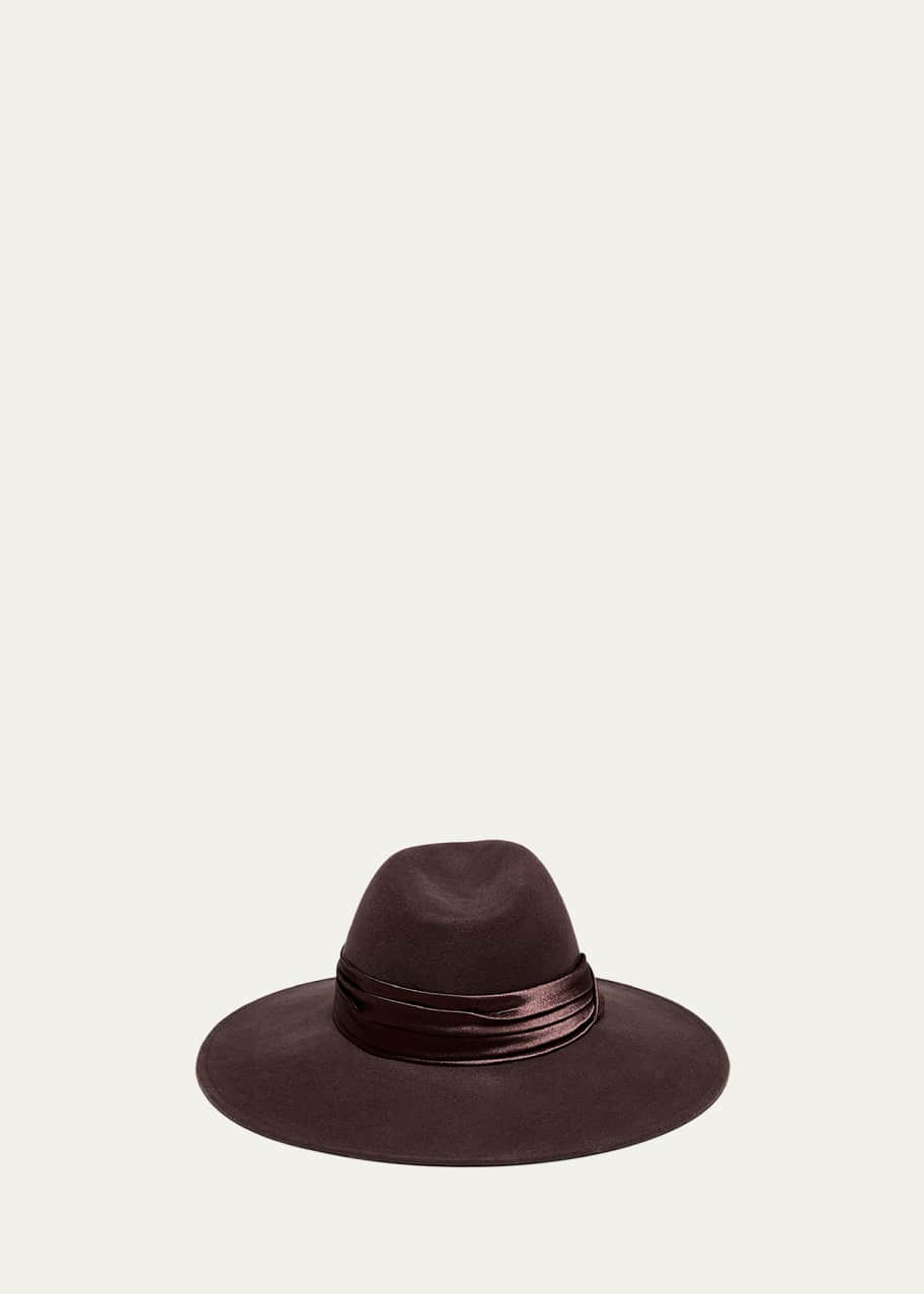 Image 1 of 1: Emmanuelle Wide-Brim Felt Fedora Hat