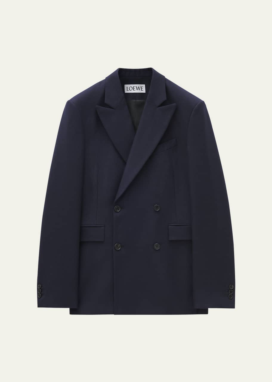 ジャケット Loewe Black wool double-breasted coat LOEWE Double-Breasted Welt-Pocket Relaxed-Fit Wool And