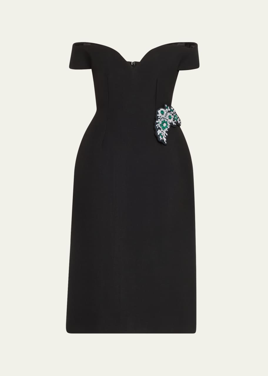 Image 1 of 1: Off-Shoulder Oversized Midi Dress with Brooch