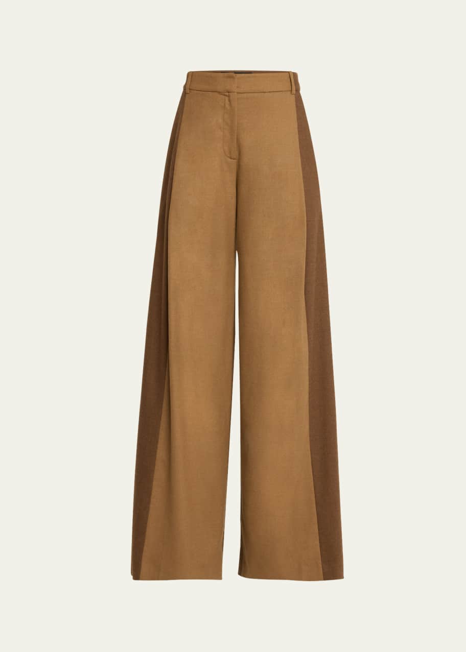 Image 1 of 1: Mixed Wool Flannel Pleated Wide-Leg Pants