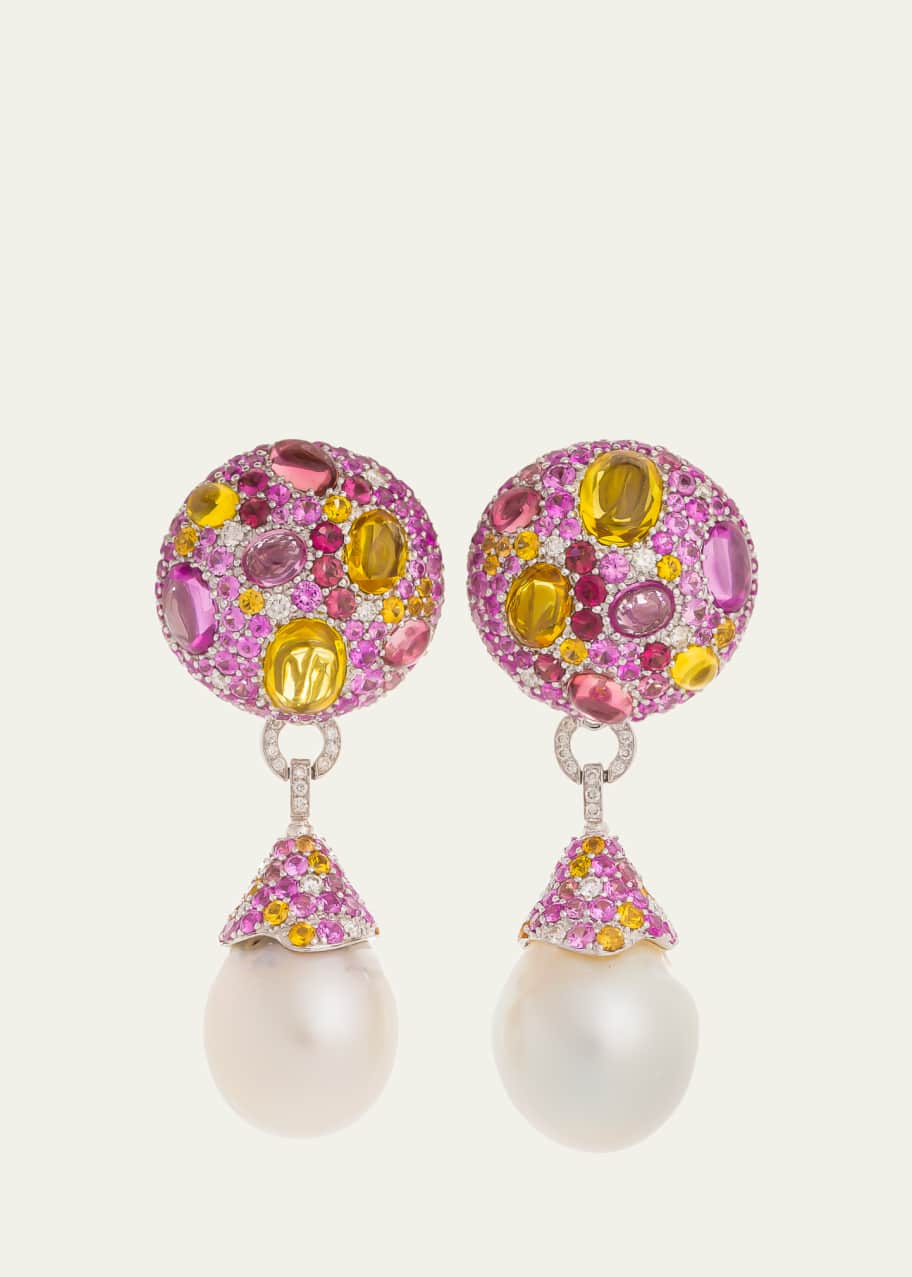 Image 1 of 1: Diamond, Multi-Stone, and Pearl Drop Earrings