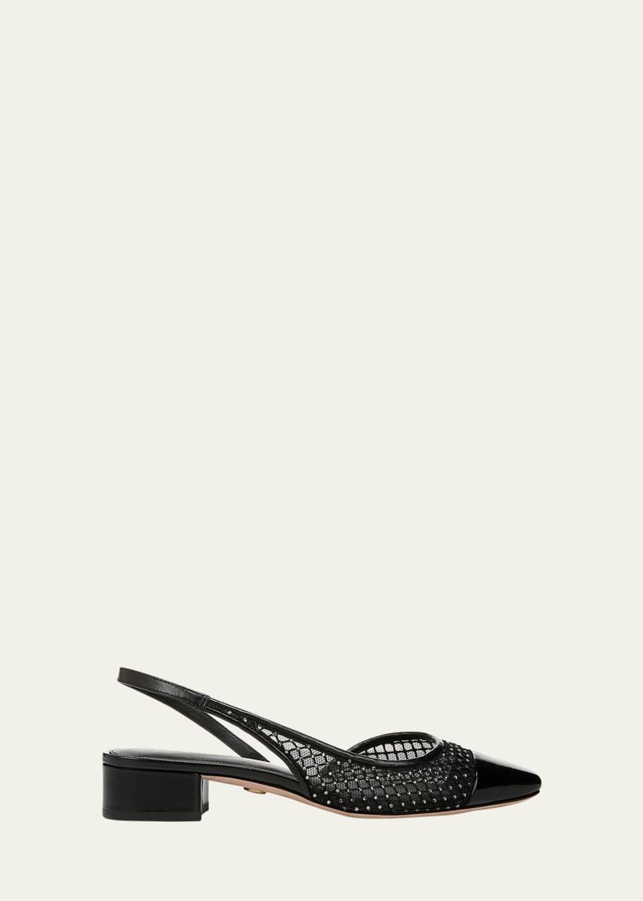 Image 1 of 1: Cecile Net Leather Slingback Ballerina Flats