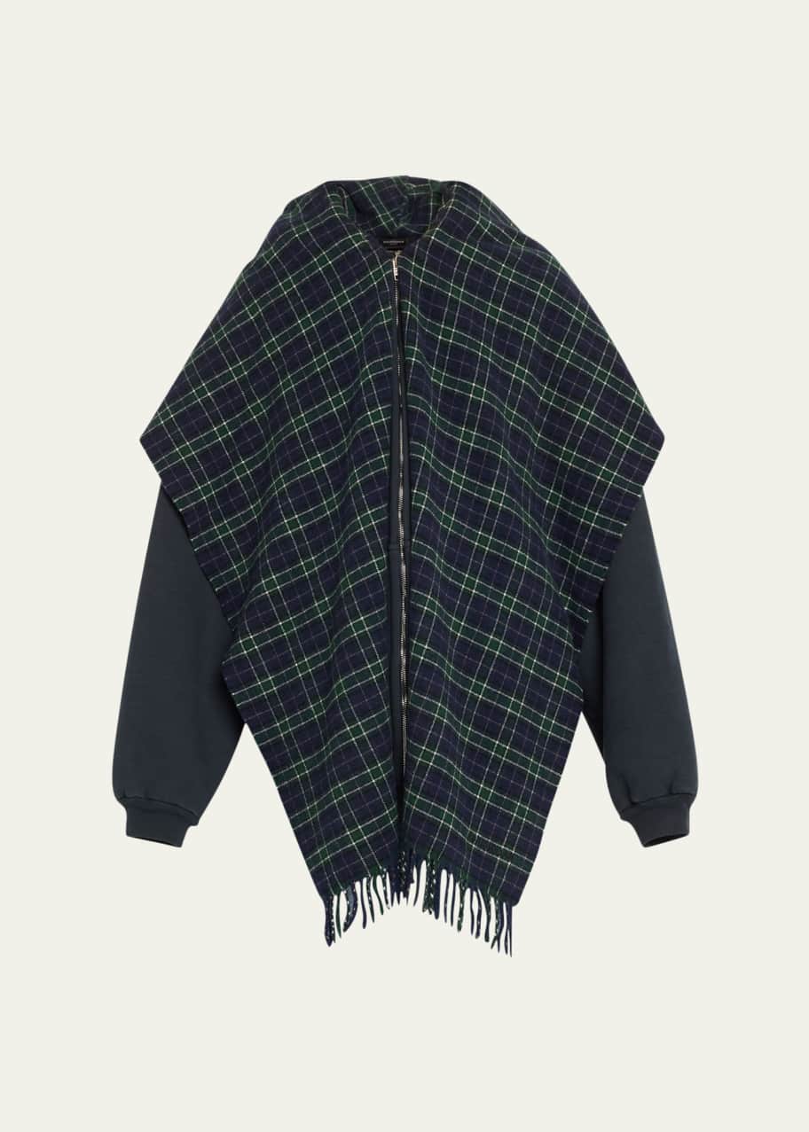 Balenciaga Oversized Plaid Scarf Zip Up Hoodie - Bergdorf Goodman