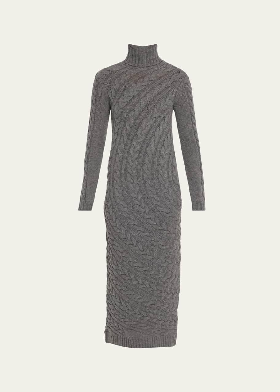 Image 1 of 1: Arte Turtleneck Cable-Knit Maxi Sweater Dress