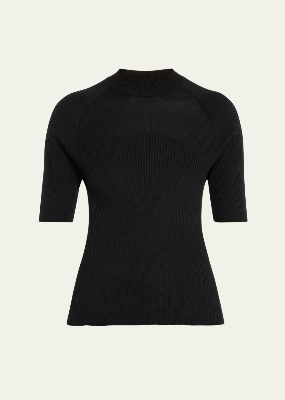 Lafayette 148 New York Ribbed Sheer-Yoke Sweater - Bergdorf Goodman