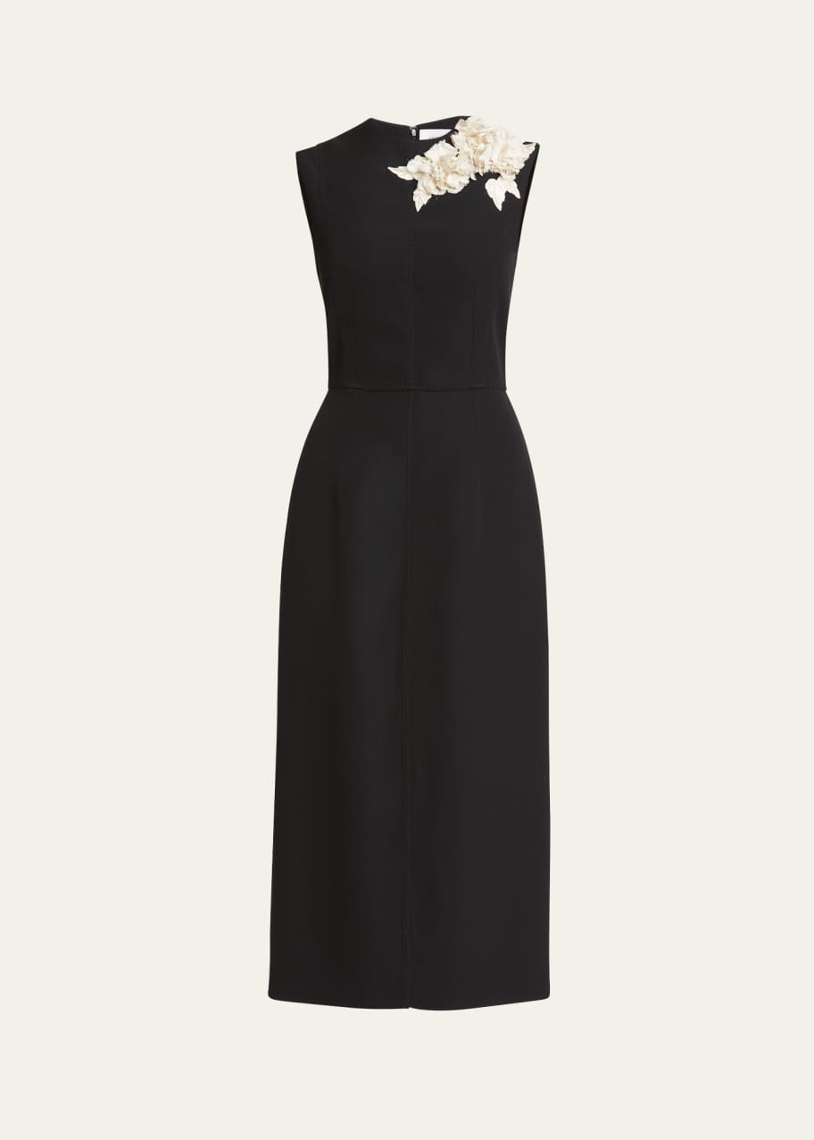 Image 1 of 1: 3D Floral Applique Wool Midi Dress