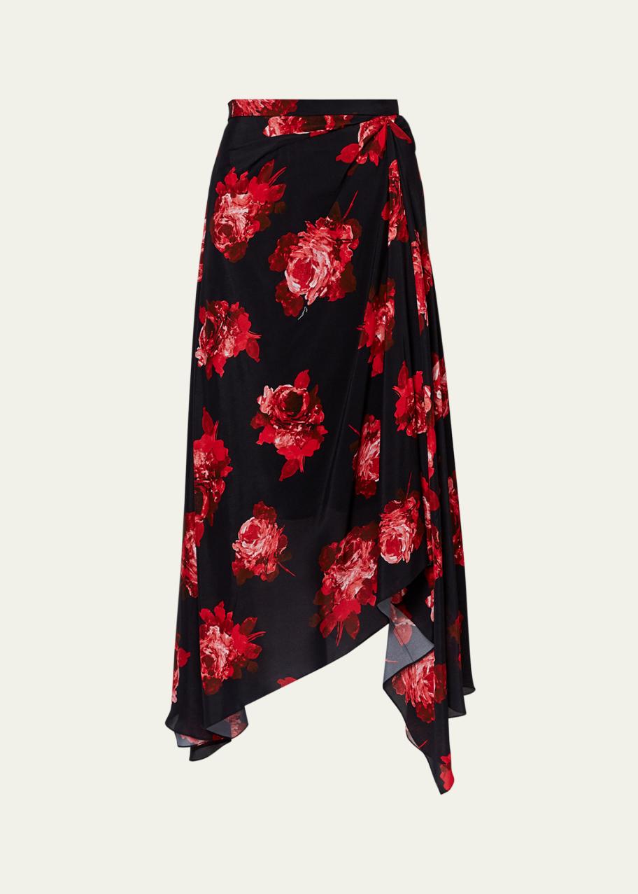 Erdem Floral Draped Asymmetric Midi Skirt - Bergdorf Goodman