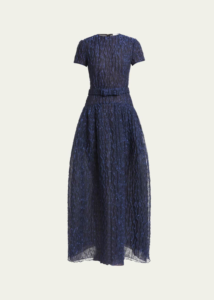 knee length dresses for ladies Adrianna Papell Sleeveless Metallic Crinkle Ruffle Gown