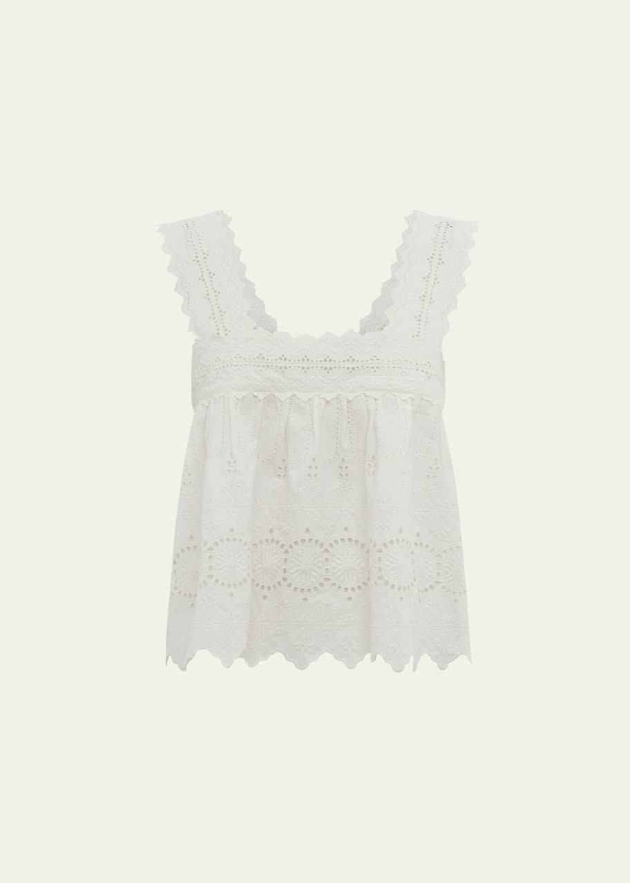 Image 1 of 1: Amelia Cutwork Embroidery Cotton Square-Neck Top