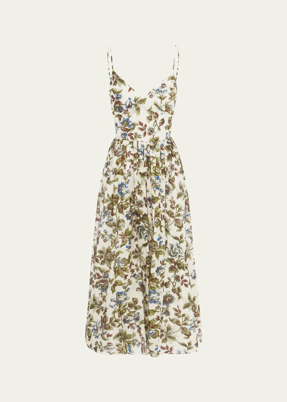 Image 1 of 1: Lucas Tie-Back Floral Cotton and Silk Midi Dress
